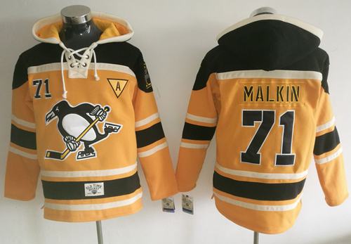 Penguins #71 Evgeni Malkin Gold Sawyer Hooded Sweatshirt Stitched NHL Jersey